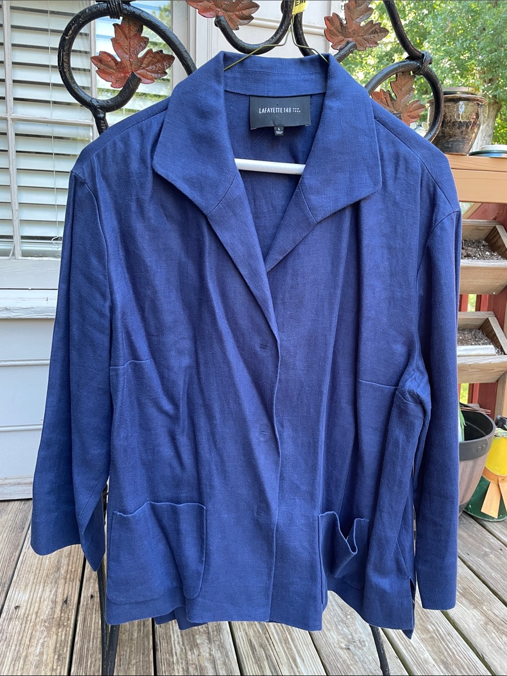 Lafayette NY148 Blue Linen Jacket/Blazer Size L